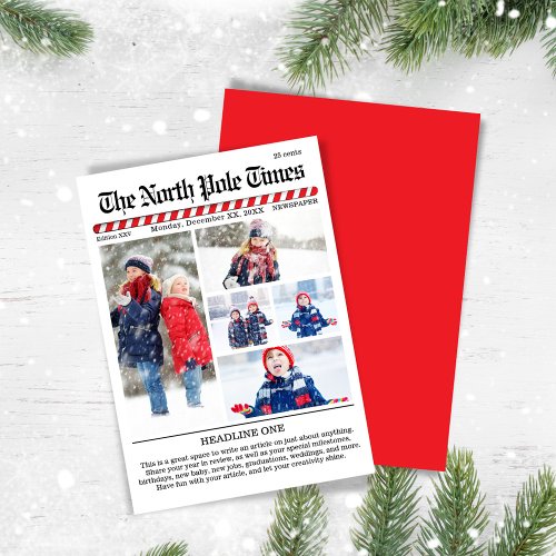 Merry Christmas Five Photo Collage Newspaper Holiday Card