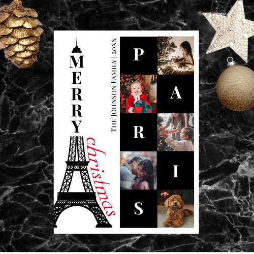 Merry Christmas Five Photo Eiffel Tower Paris Holiday Card