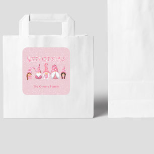 Merry Christmas Five Pink Gnomes Family Square Sticker