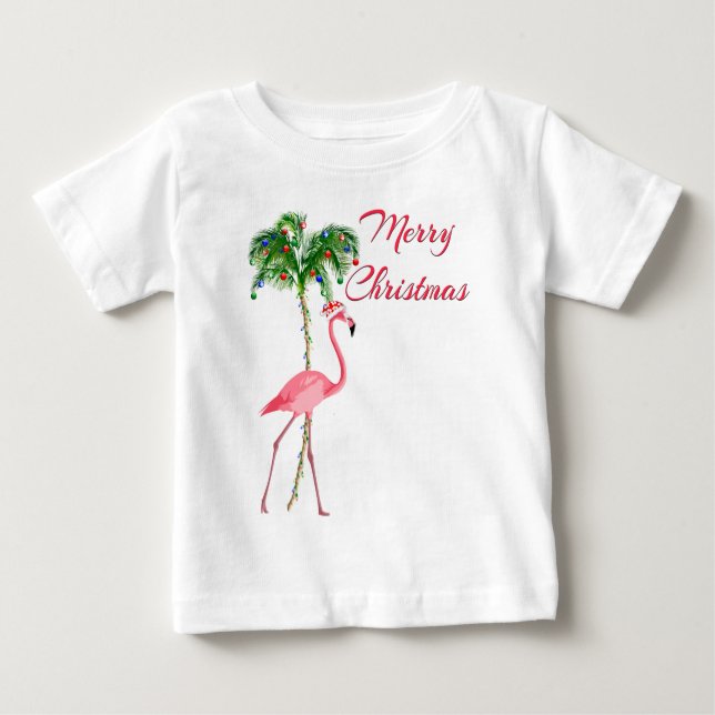 Merry Christmas Flamingo Baby T-Shirt (Front)