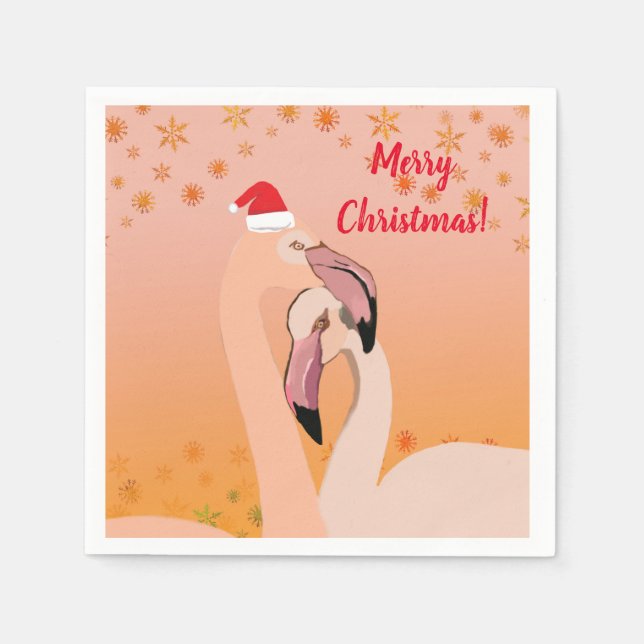 Merry Christmas, Flamingo Birds Napkins (Front)