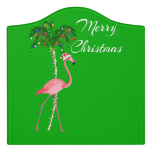 Merry Christmas Flamingo Door Sign
