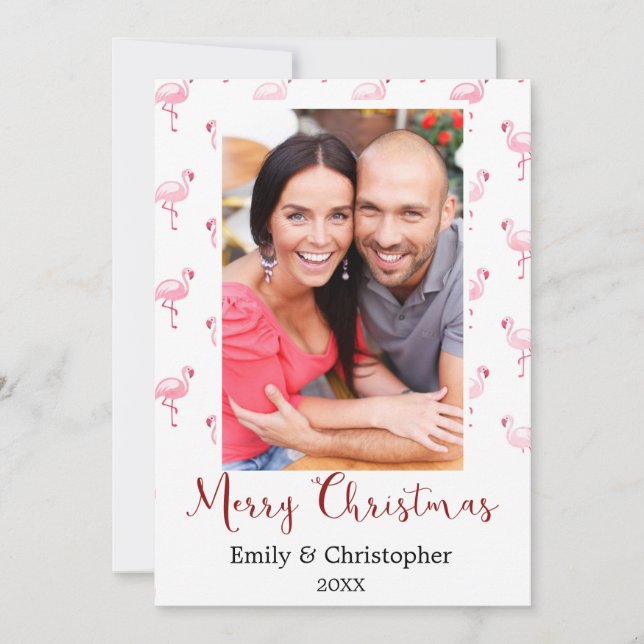 Merry Christmas Flamingo Holiday Photo Card (Front)