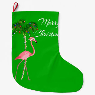 Merry Christmas Flamingo Large Christmas Stocking