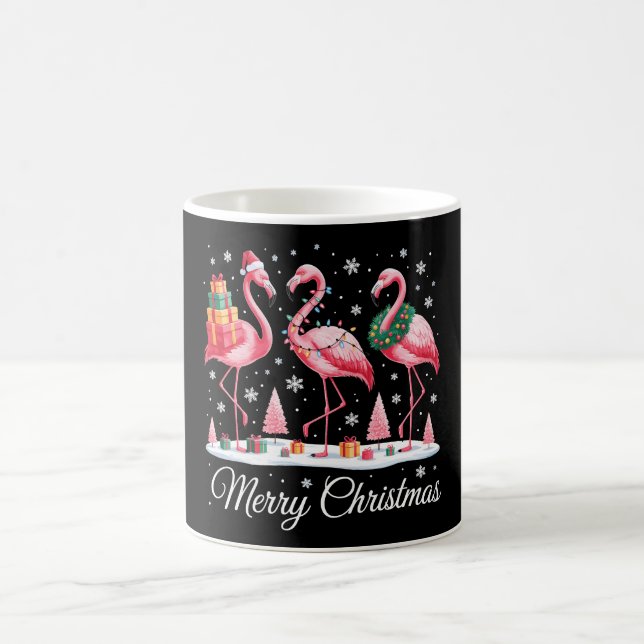 Merry Christmas Flamingo Light Santa Hat Xmas Coffee Mug (Center)
