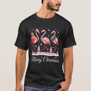 Merry Christmas Flamingo Light Santa Hat Xmas T-Shirt