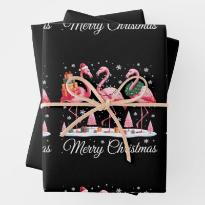 Merry Christmas Flamingo Light Santa Hat Xmas Wrapping Paper Sheets