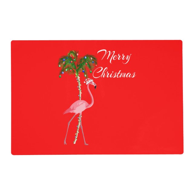 Merry Christmas Flamingo Placemat (Front)