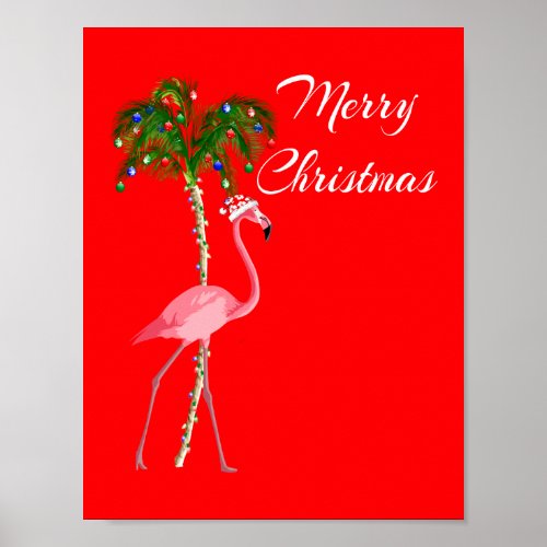 Merry Christmas Flamingo Poster