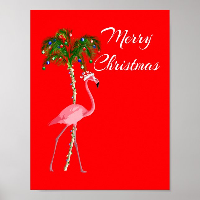Merry Christmas Flamingo Poster (Front)