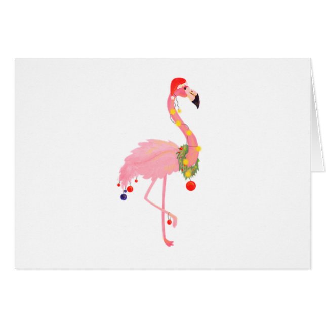 Merry Christmas Flamingo Santa Hat Cards (Front Horizontal)