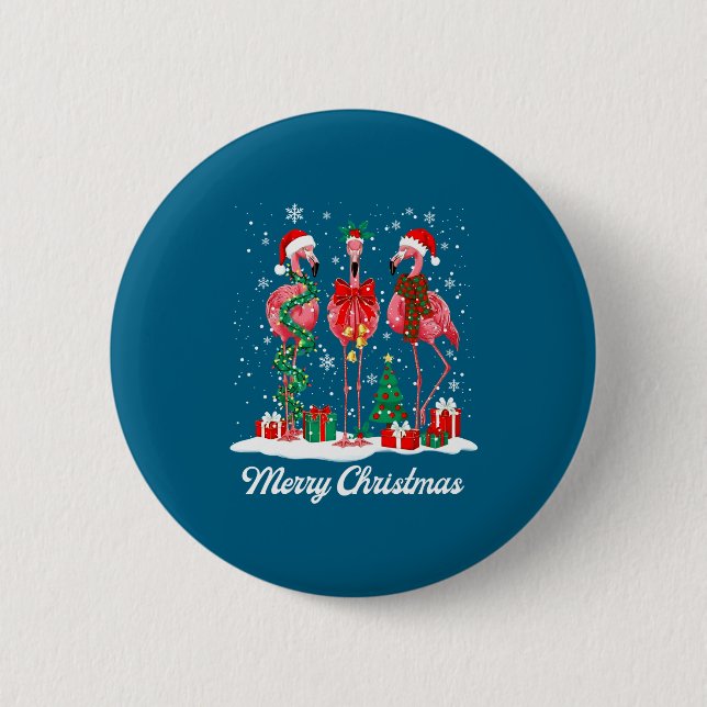 Merry Christmas Flamingo Santa Hat Christmas Light Button (Front)