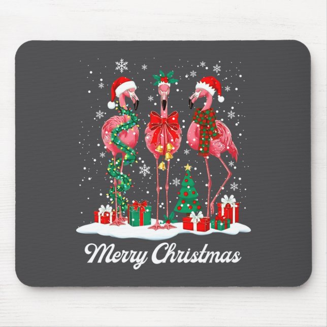 Merry Christmas Flamingo Santa Hat Christmas Light Mouse Pad (Front)