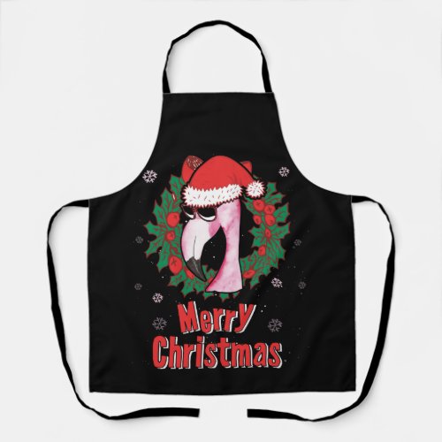 Merry Christmas Flamingo Santa Hat Sunglasses Apron