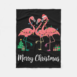 Merry Christmas Flamingo Santa Hat Xmas  Fleece Blanket