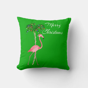 Merry Christmas Flamingo Throw Pillow