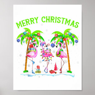 Merry Christmas Flamingo Xmas Palm Tree Light Trop Poster
