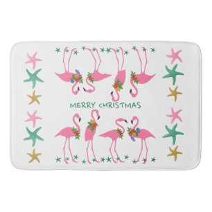 Merry Christmas Flamingoes Starfish Decor Bathroom Mat