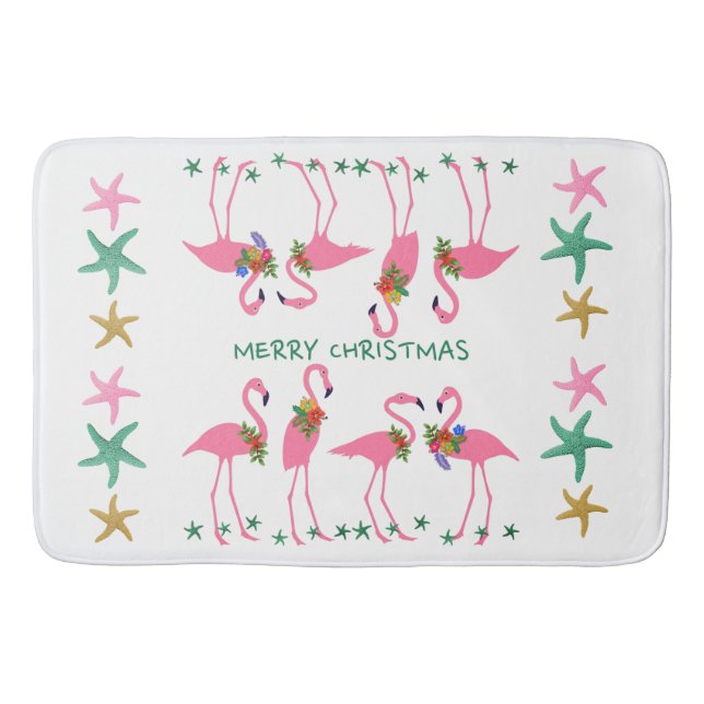 Merry Christmas Flamingoes Starfish Decor Bathroom Mat (Front)