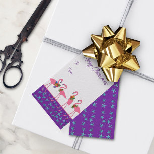 Merry Christmas Flamingos Purple Gift Tags