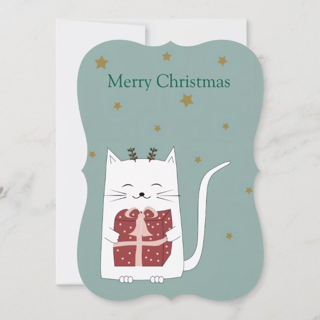 Merry Christmas Flat Greeting Card Cat (Back)