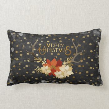 Merry Christmas Floral Antlers Confetti Lumbar Pillow by GiftsGaloreStore at Zazzle