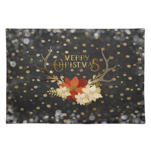 Merry Christmas Floral Antlers Confetti Placemat