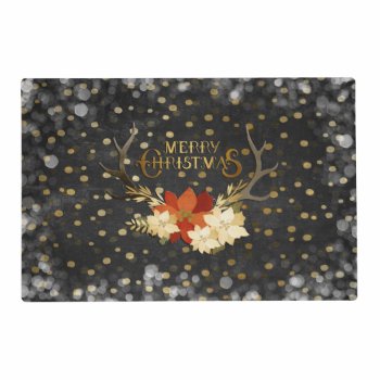 Merry Christmas Floral Antlers Confetti Placemat by GiftsGaloreStore at Zazzle
