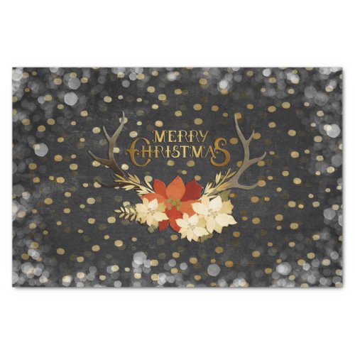 Merry Christmas Floral Antlers Confetti Tissue Paper