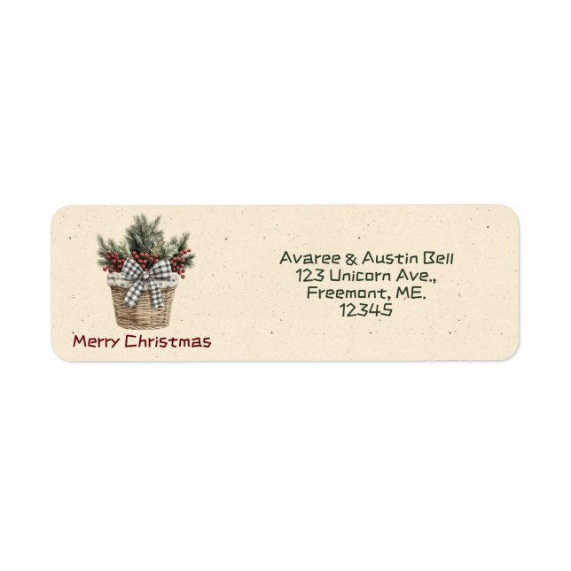 Merry Christmas Floral Basket Return Address Label (Front)