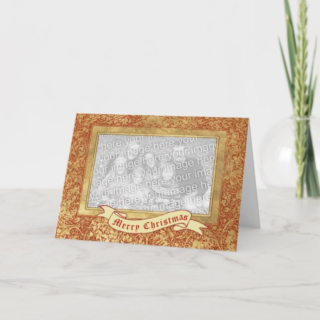 Merry Christmas Floral Border Photo Frame Holiday Card (Front)