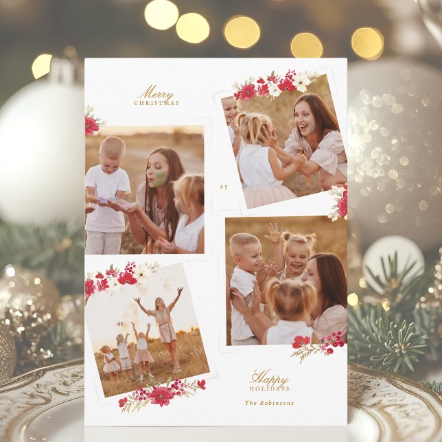 merry christmas floral botanical multi photo happy holiday card (Creator Uploaded)