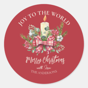 Merry Christmas floral candle Joy to the world Cla Classic Round Sticker