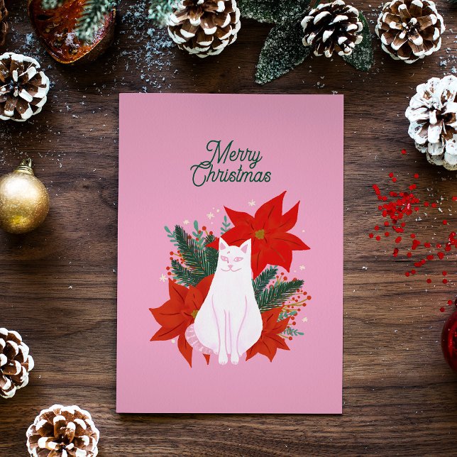 Merry Christmas Floral Cat Postcard (Creator Uploaded)
