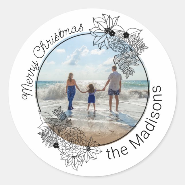 Merry Christmas Floral Circle Frame Envelope Seal (Front)