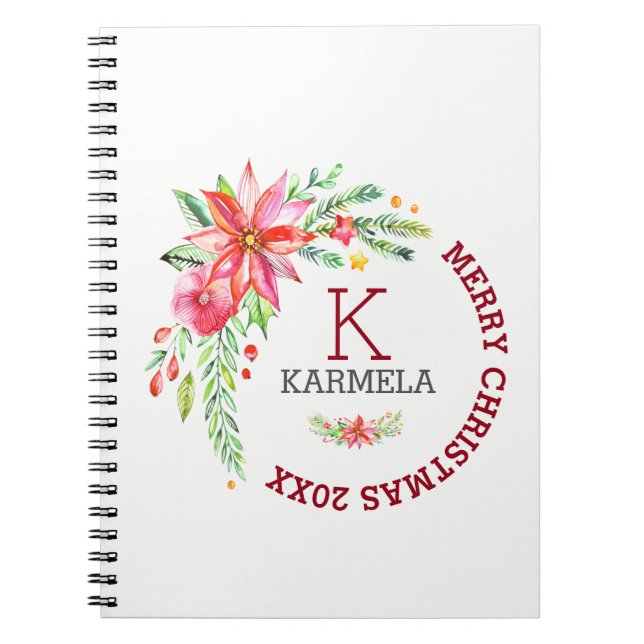 Merry Christmas Floral Flowers Bouquet Design Notebook (Front)