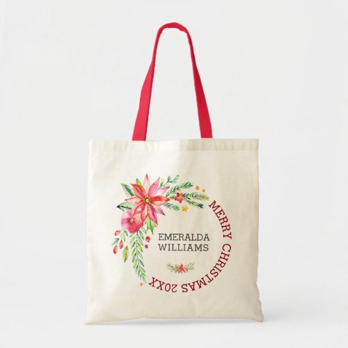 Merry Christmas Floral Flowers Bouquet  Text 2 Tote Bag