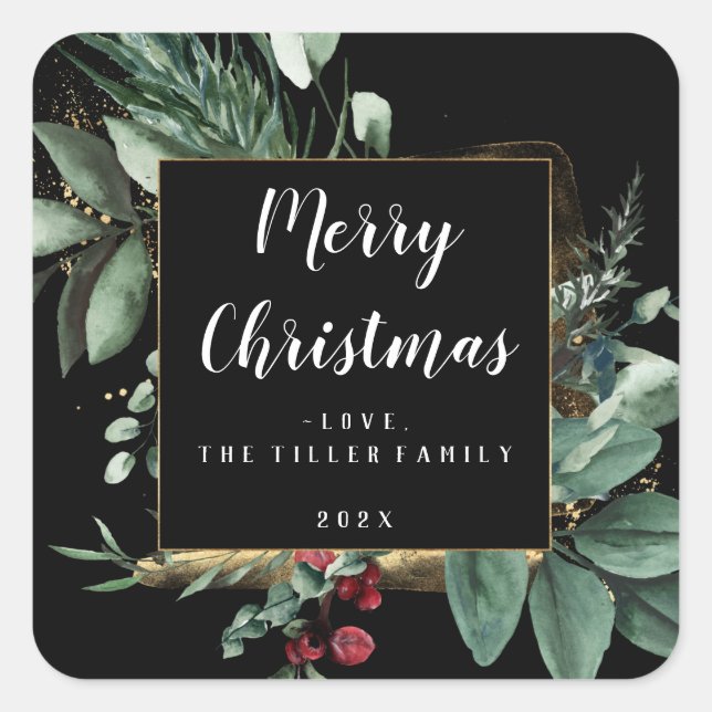 Merry Christmas Floral Frame  Square Sticker (Front)