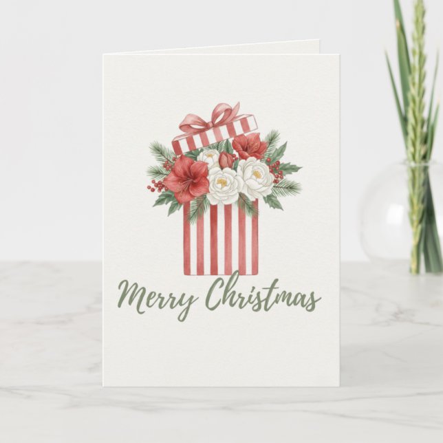 Merry Christmas Floral Gift Box Card (Front)