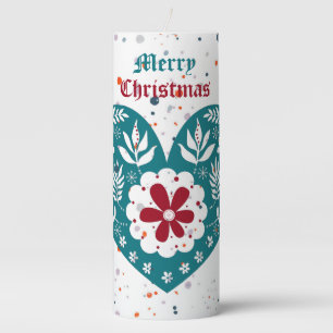 Merry Christmas Floral Harbor Blue Hailstorm Snow Pillar Candle