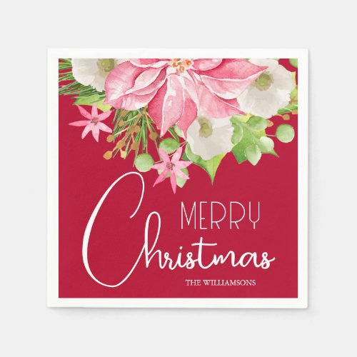 Merry Christmas Floral Holiday Napkins