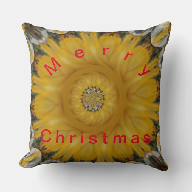 Merry Christmas Floral Home Decor Throw Pillow (Front)
