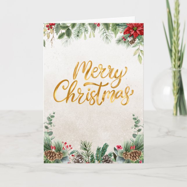 Merry Christmas Floral Illustration Holiday Card (Front)