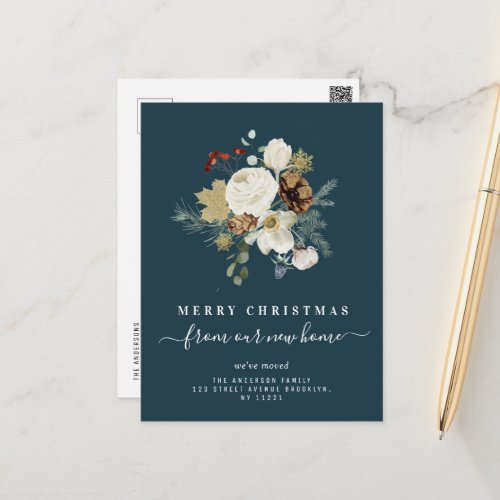 merry christmas floral moving announcement postcard