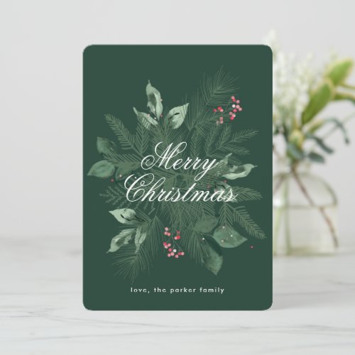 Merry Christmas floral Non Photo Holiday Card