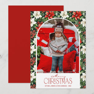 Merry Christmas Floral Photo Holiday Card