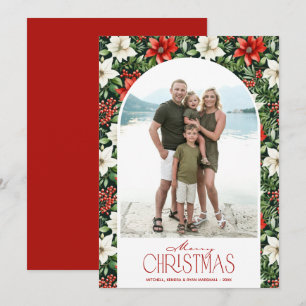 Merry Christmas Floral Photo Holiday Card