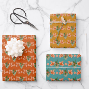 Merry Christmas Floral Pigeon with heart Wrapping Paper Sheets