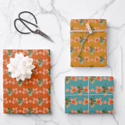 Merry Christmas Floral Pigeon with heart  Wrapping Paper Sheets