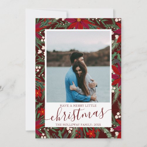 Merry Christmas floral red green couple photo Announcement